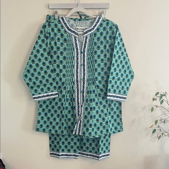 ella simone Other - Ella Simone Pajama Set Cotton Paisley Luxury Floral Green Blue Vacation Resort